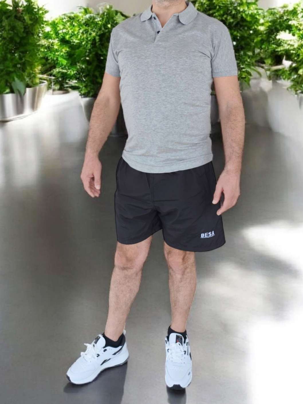Besa Polo Yaka Fit Likralı Soft Premium Kumaş Gri T-Shirt