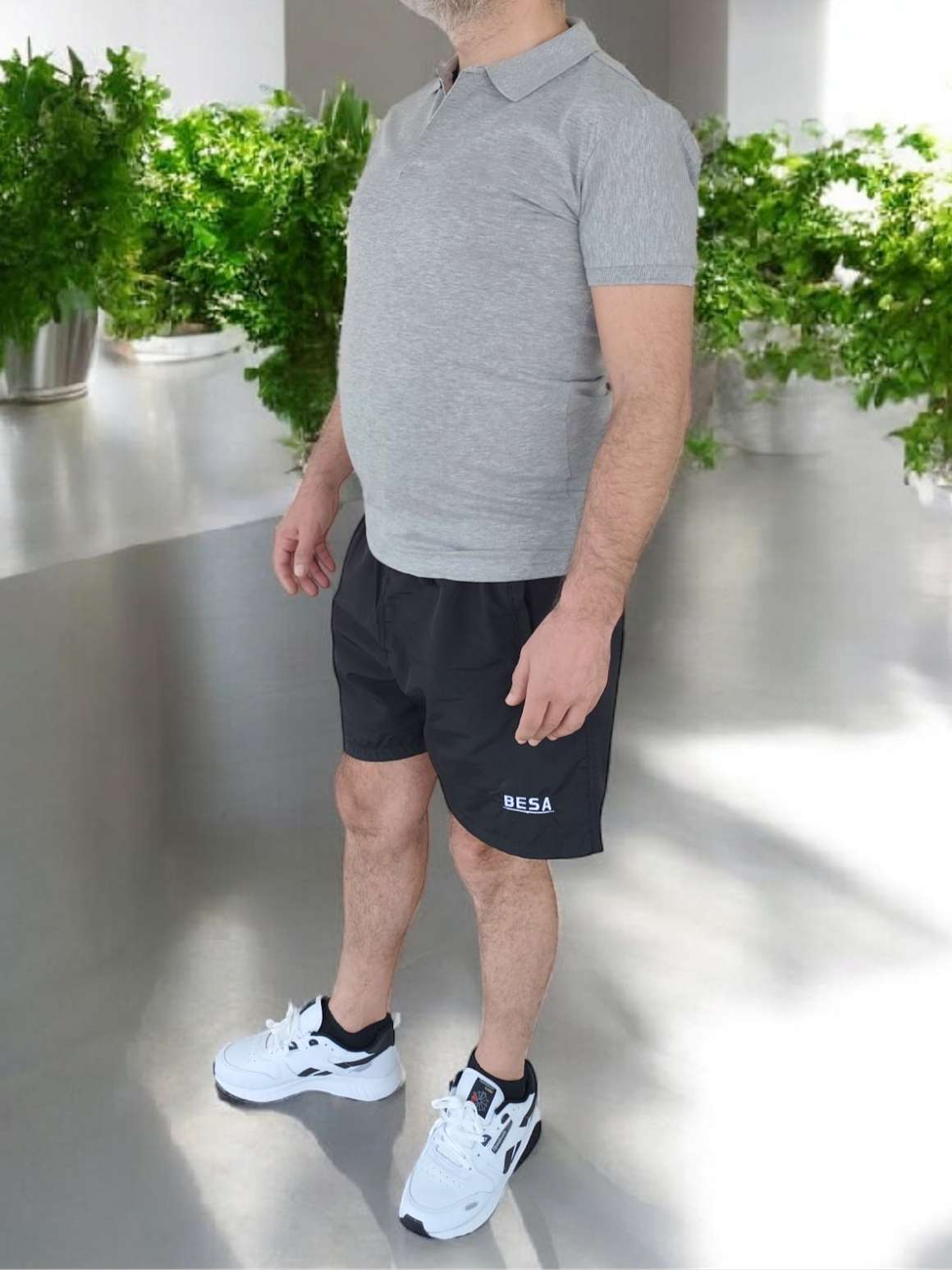 Besa Polo Yaka Fit Likralı Soft Premium Kumaş Gri T-Shirt - Görsel 2