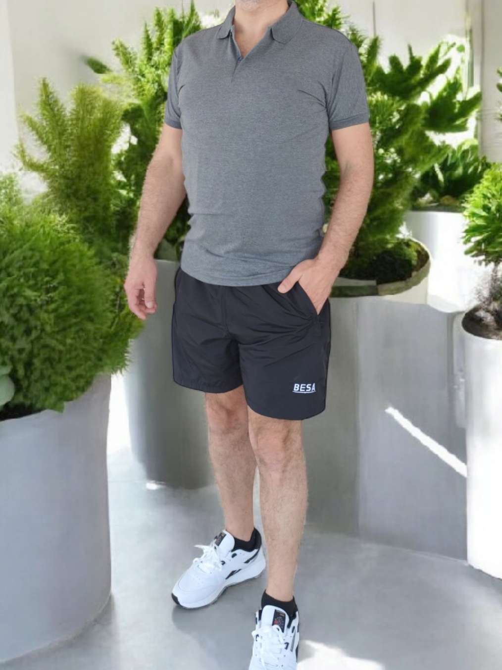 Besa Polo Yaka Fit Likralı Soft Premium Kumaş Koyu Gri T-Shirt - Görsel 5