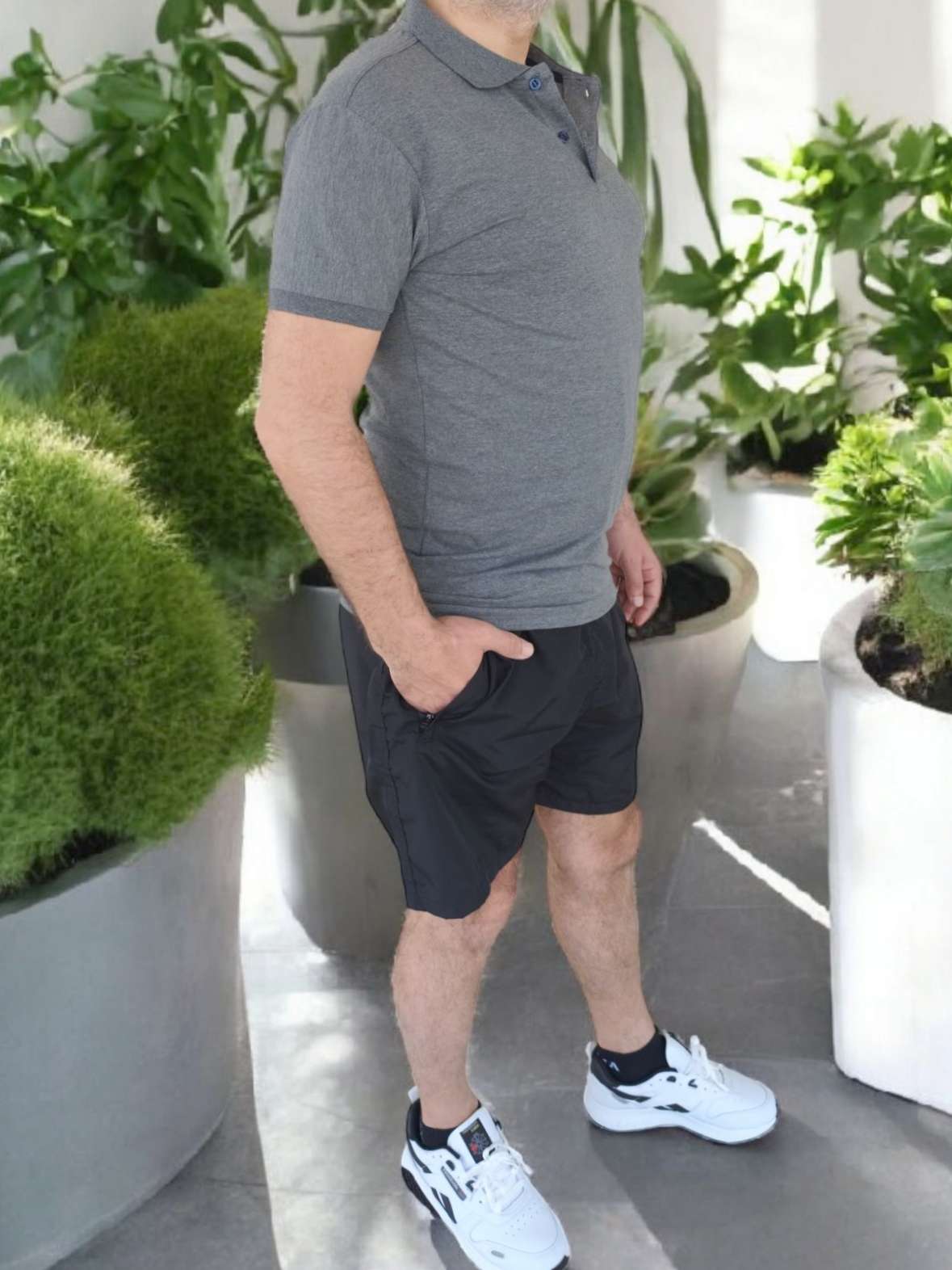 Besa Polo Yaka Fit Likralı Soft Premium Kumaş Koyu Gri T-Shirt - Görsel 4