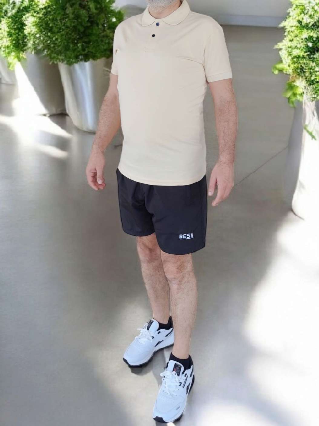 Besa Polo Yaka Fit Likralı Soft Premium Kumaş Krem T-Shirt - Görsel 6