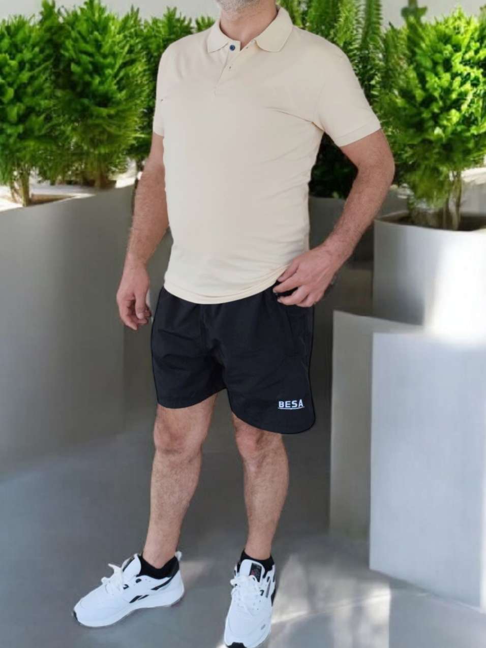 Besa Polo Yaka Fit Likralı Soft Premium Kumaş Krem T-Shirt