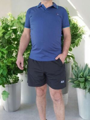 Besa Erkek Siyah Deniz Şortu + Polo Yaka T-Shirt Lacivert