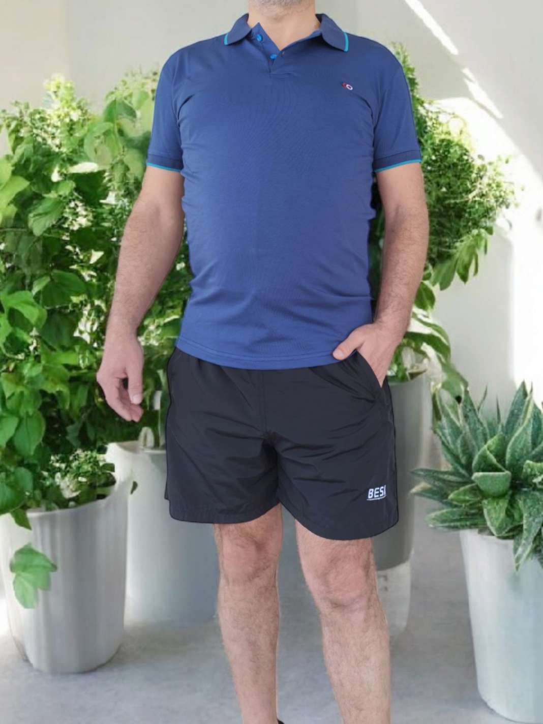 Besa Polo Yaka Fit Likralı Soft Premium Kumaş Lacivert T-Shirt - Görsel 3