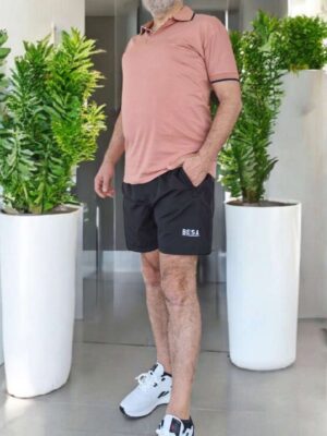 Besa Polo Yaka Fit Likralı Soft Premium Kumaş PUDRA T-Shirt