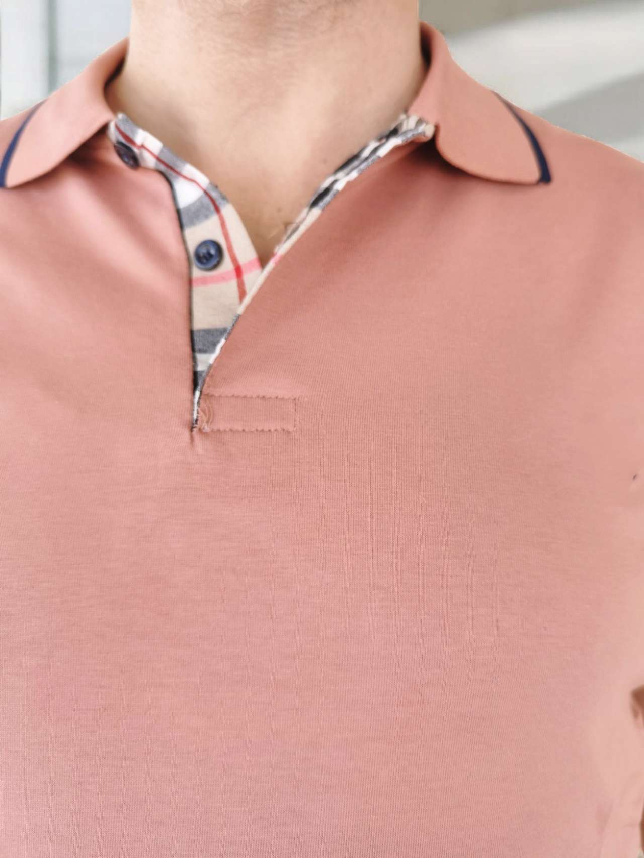 Besa Polo Yaka Fit Likralı Soft Premium Kumaş PUDRA T-Shirt - Görsel 4