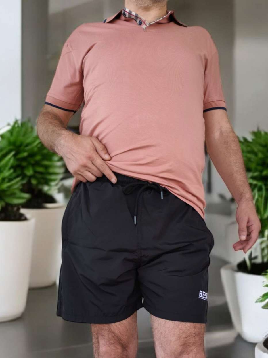 Besa Polo Yaka Fit Likralı Soft Premium Kumaş PUDRA T-Shirt - Görsel 3