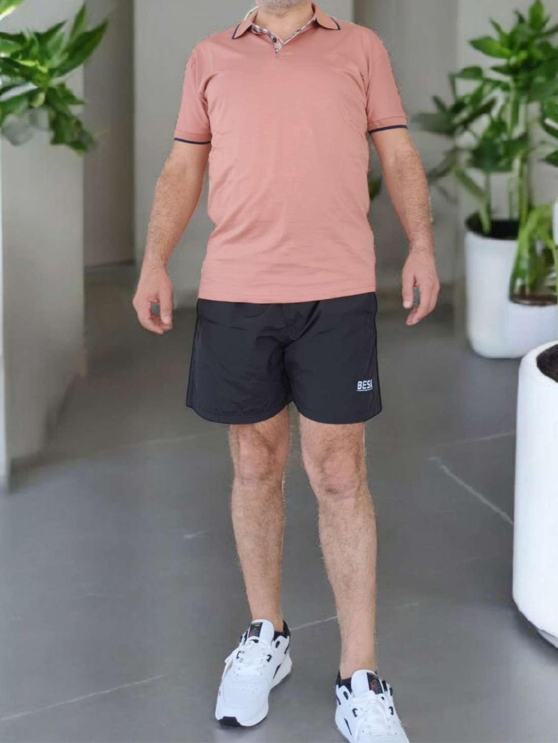 Besa Polo Yaka Fit Likralı Soft Premium Kumaş PUDRA T-Shirt - Görsel 2